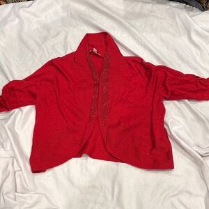 Coldwater Creek Vibrant shimmering Red front beaded Women's Sweater